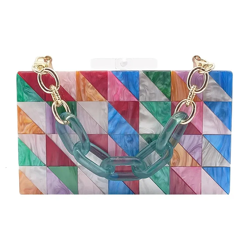 Evening Bags Luxury Women Acrylic Evening Bags Multicolor Triangle Patchwork Clutch Purse Novelty Wallet Brand Handbag Designer Crossbody 231211