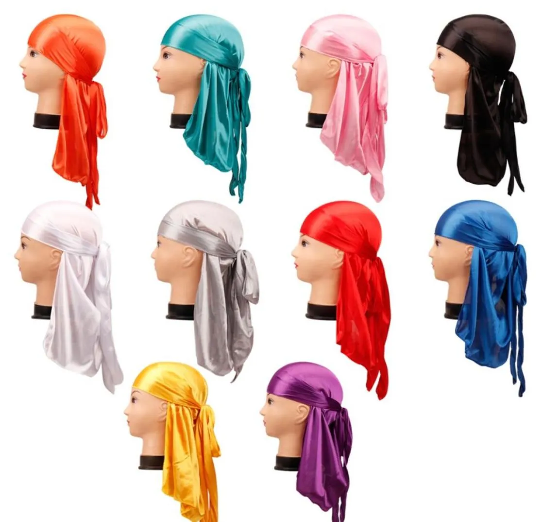 Men039s шелковистые банданы Durags тюрбан парики Doo мужские атласные Durag байкерские головные уборы повязка на голову аксессуары для волос удлиненный хвост DuR8534457