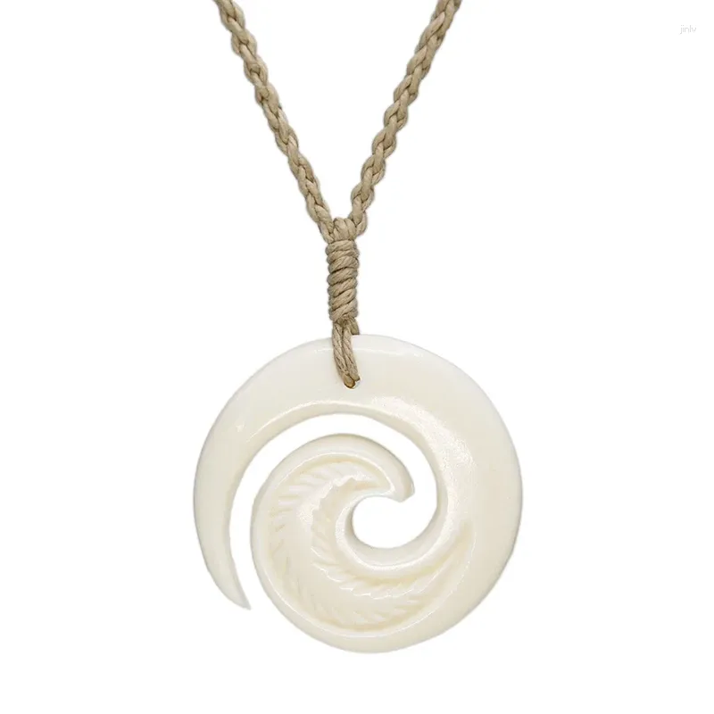 Collares colgantes NGX018 Hawaii Man Jewelry Zealand Maorí Tribus Yak Bone Koru Espiral Cuerda para mujer Tejido Collar de surf