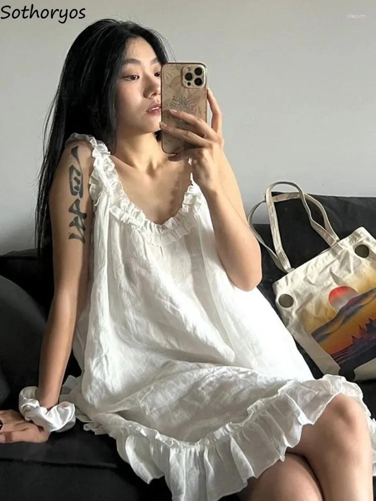 Women's Sleepwear Nightgowns Women Ruffles Lace Designed All-match Schoolgirls Simple Daily Korean Style Leisure Ins Home Pure Vintage