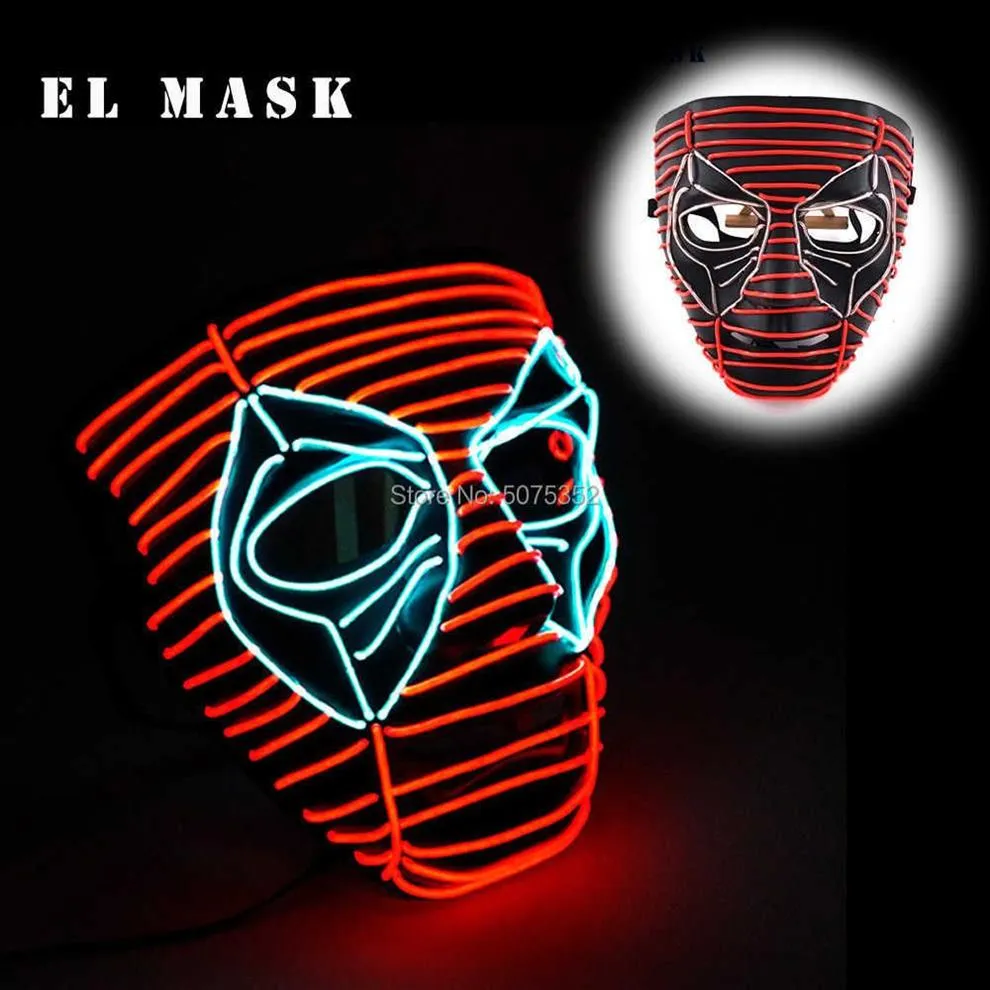Night Glowing El Wire Mask Japanese Anime Cosplay Light Up Mask Dance DJ Club Decor Neon LED MASK FÖR HALLOWEEN JULDEOR Q0219L