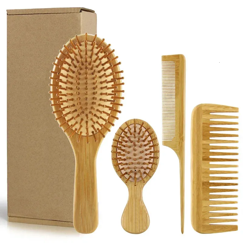 Hair Brushes 4 Pcs/set Hair Comb Set Eco-friendly Bamboo Wooden Air Cushion Massage Comb For Adult Children Wide Tooth And Pointed Tail Cmb 231211