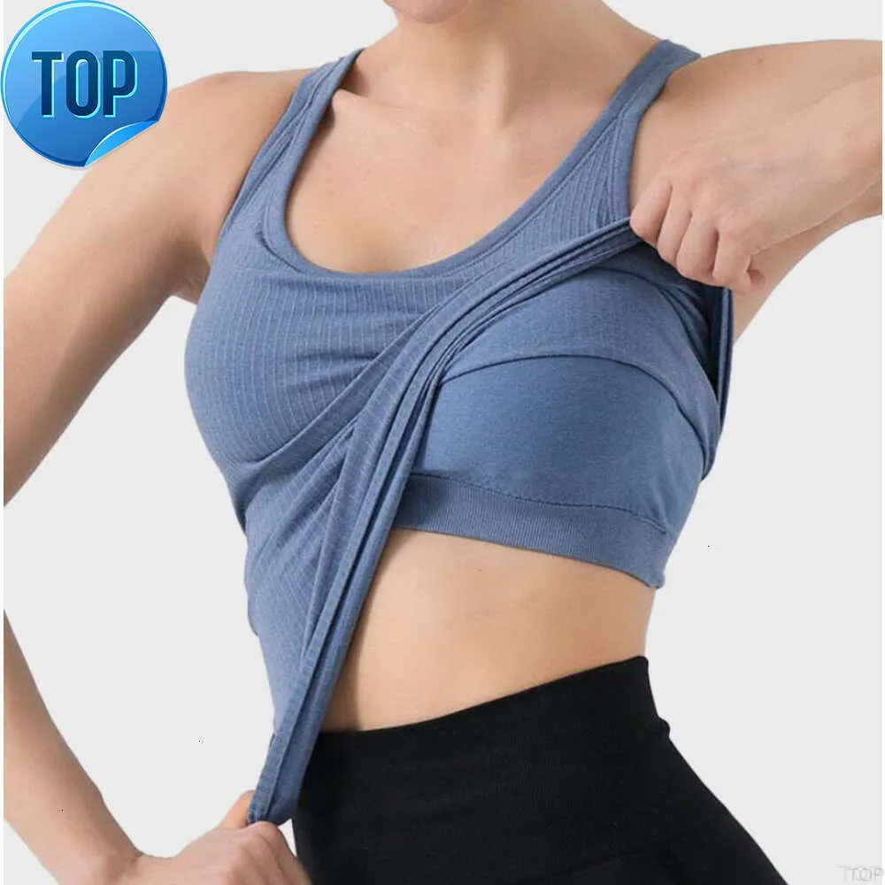 lu-44 yoga top dames korte mouwloze tank met bh slim fit hardlooptraining vest atletisch sport t-shirt effen fitness oefening gy