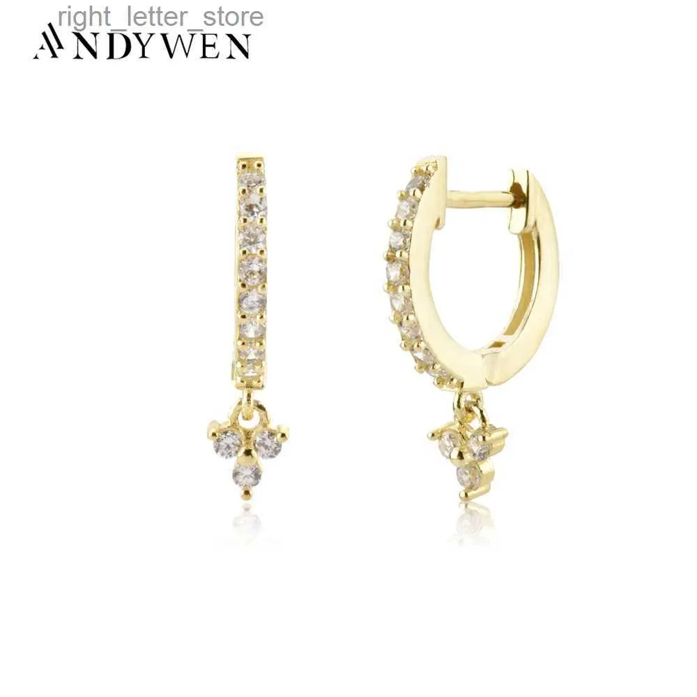 Stud ANDYWEN 925 Sterling Silver Gold Three Zircon Charm Drop Earring Loops Piercing Pendientes Clips Rock Punk Party Jewelry Gift YQ231211