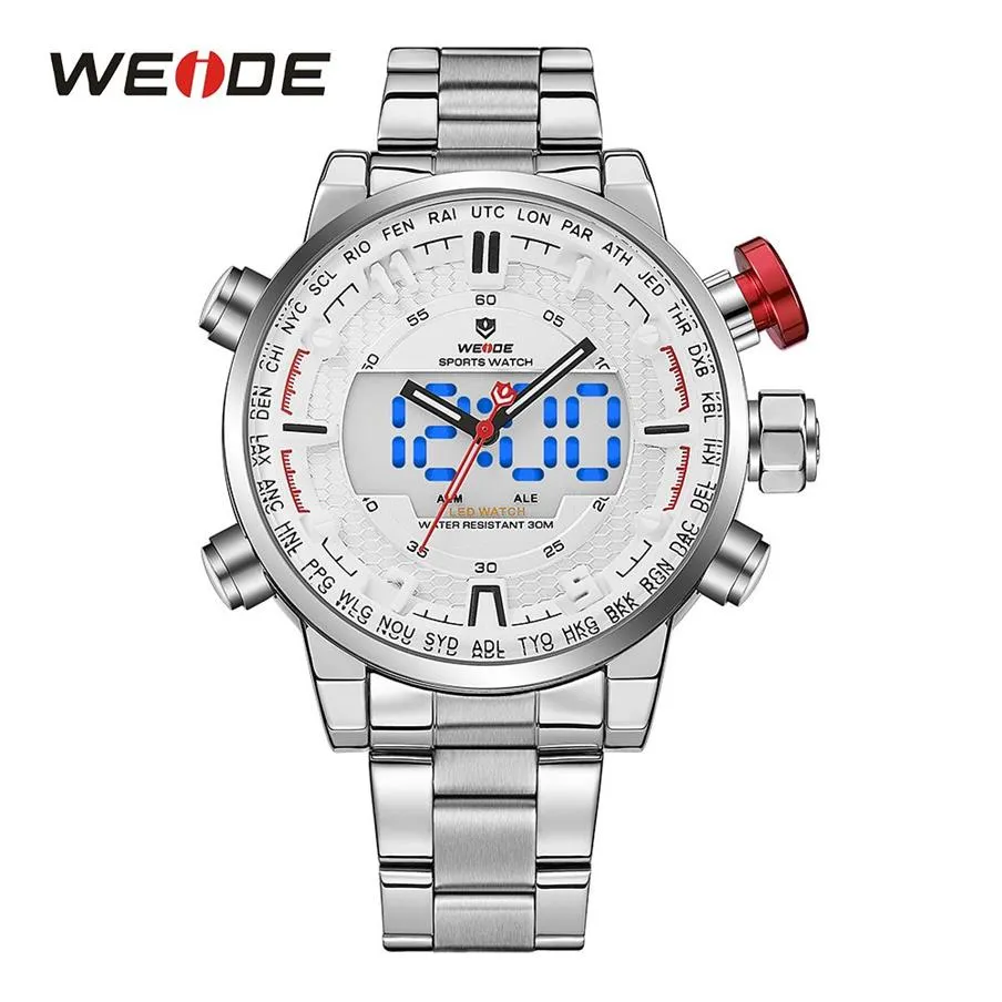 WEIDE Herren-Sportmodell, mehrere Funktionen, Business, automatisches Datum, Woche, analoge LED-Anzeige, Alarm, Stoppuhr, Stahlarmband, Armbanduhr2872