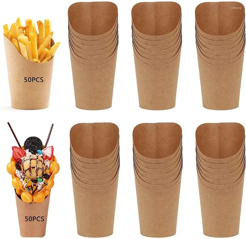 Wegwerpbekers Rietjes Containers Bakken Feest Friet Afhaalbenodigdheden Kraft 50 stuks Franse Charcuterie Snack Papier Dessert