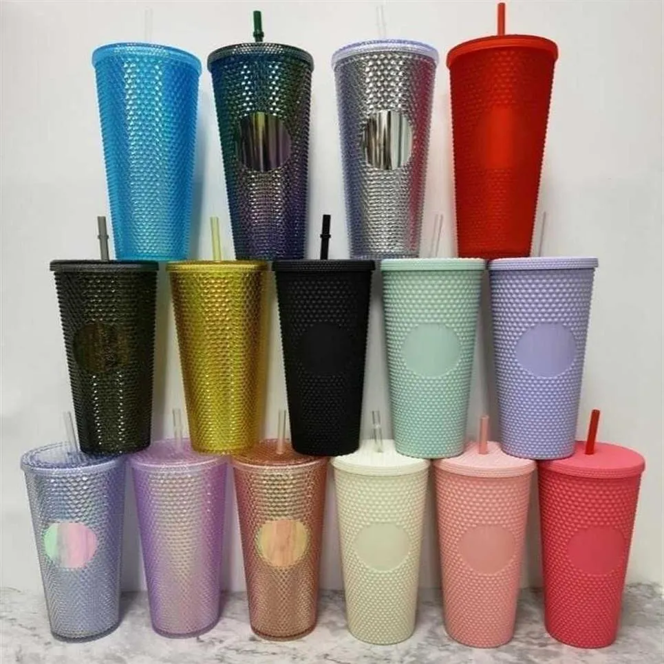 700ml tumbler Personalized Iridescent 24 Bling Rainbow Unicorn Studded Cold Cup Tumbler coffee mug with straw269t