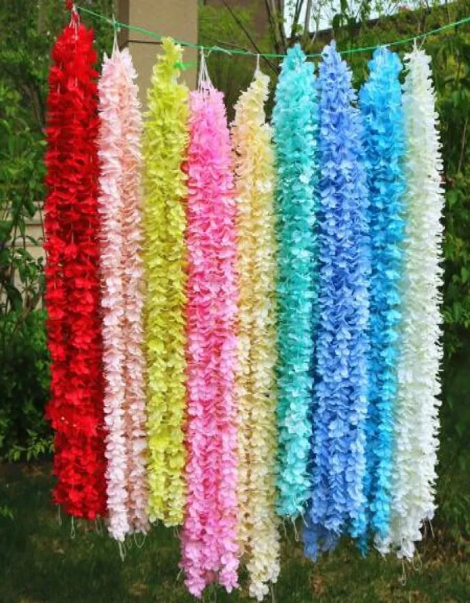 1 m lång konstgjorda sidenblommor Wisteria Vine Rattan 20 färger Fake Flower Table Centerpieces Wedding Decoration Supplies Garden W7299193