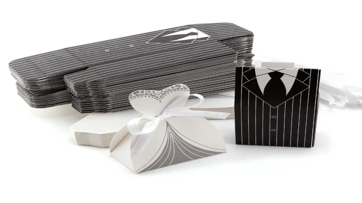 100pcs candy boxes tuxedo dress bride و Groom Wedding Gift Weddy Favor Supplies Box Party Supplies9783833