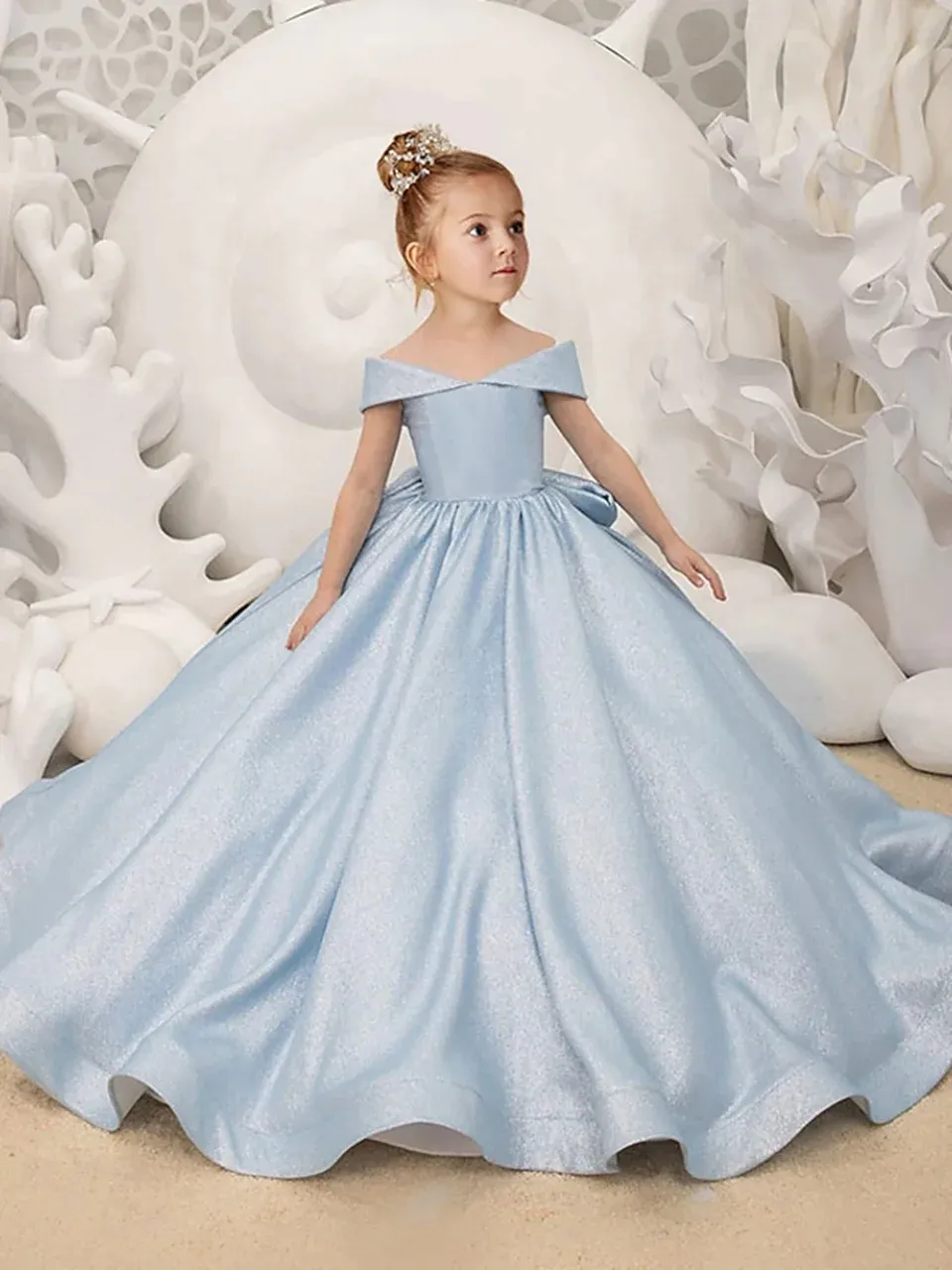Floral Baby Girl Princess Gown Girls Birthday Dress Children Blue Ball Princess  Dress
