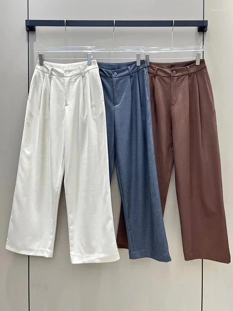 Spodnie damskie moda szerokie legalne dla kobiet luz 2023 Autumn High Quality Styl krótki styl solidny kolor proste spodnie pani