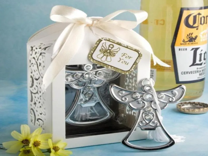 10 pçslote lembrança de casamento anjo abridor de garrafa festa pequeno presente com caixa para decorações de casamento acessórios9305326