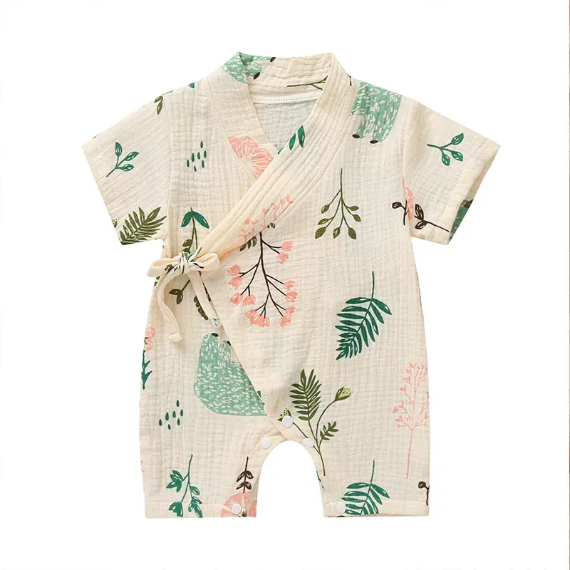 INS Newborn Jumpsuit Clothing Infants Short Sleeve Cartoon print Muslin Cotton Rompers Baby Boy Girl Clothes Sleepwear 5 Styles M2519