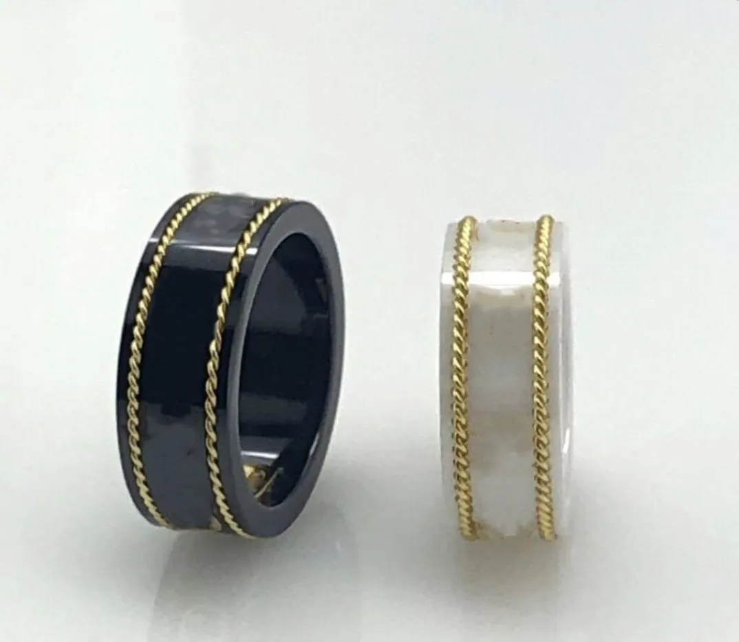 Anel de casal com aro de ouro 18k, anel de carta simples de moda, material cerâmico de qualidade, joia da moda, fornecimento 8629733