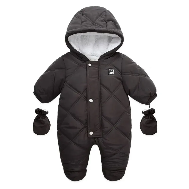 Rompers Winter born Baby Boy Jumpsuit Plus Velvet Warm Infant Outerwear Coat Toddler Girl Snowsuit Romper Outfit 231211