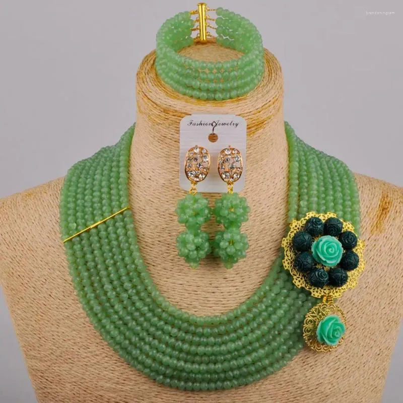 Naszyjnik Zestaw Mint Green Choker Costume Jewelry African Nigerian Bridal