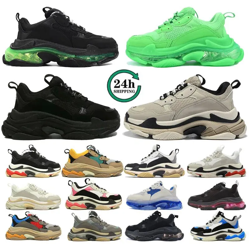 2024 Designer Chaussures décontractées Paris Paris Triple S Men de femmes Sneakers Plateforme claire Sole noire Blanc Gris rouge Rose Blue Blue Royal Néon Green Mens Tablers Tennis