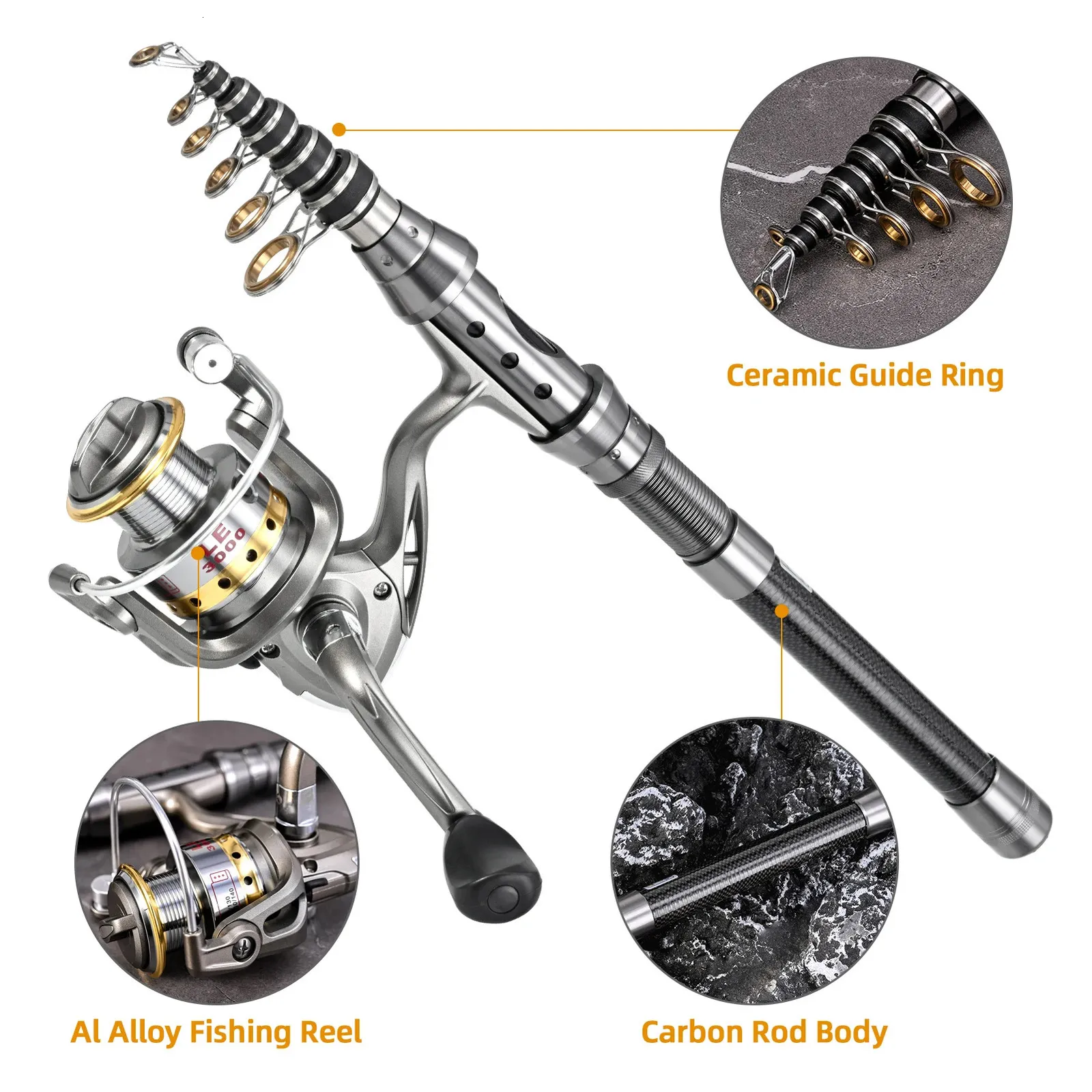 Fishing Accessories 1 5 1 8 2 1 2 4m Pole Combo Set 2pcs Rod and Reel  Telescopic Carbon Fiber Spinning Reels 231211