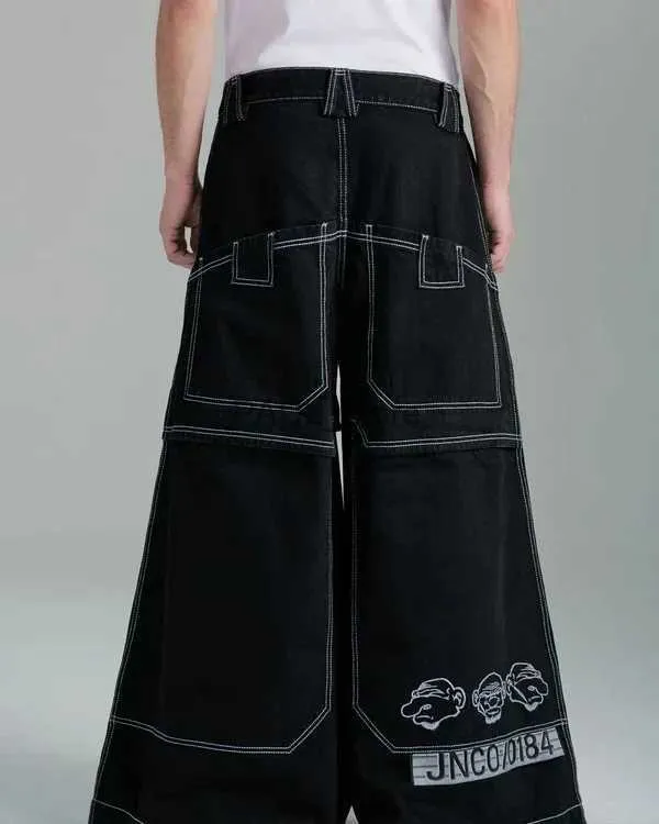 Jeans pour hommes Street Vintage Jeans Hip Hop grande poche pantalon surdimensionné imprimé Y2K coupe ample jean femmes Harajuku taille haute pantalon large L231122