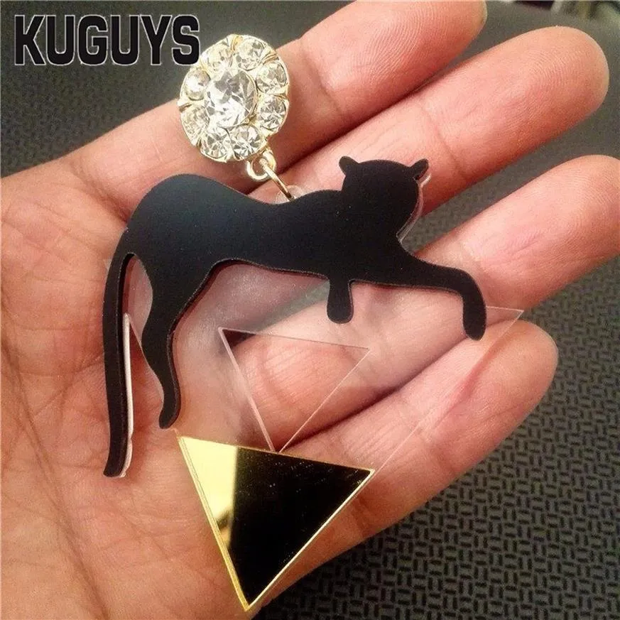 KUGUYS Jewelry Acrylic Clear Super Large Dangle Earrings for Womens Pendientes HipHop Leopard Triangle Drop Earring Woman Brincos2899
