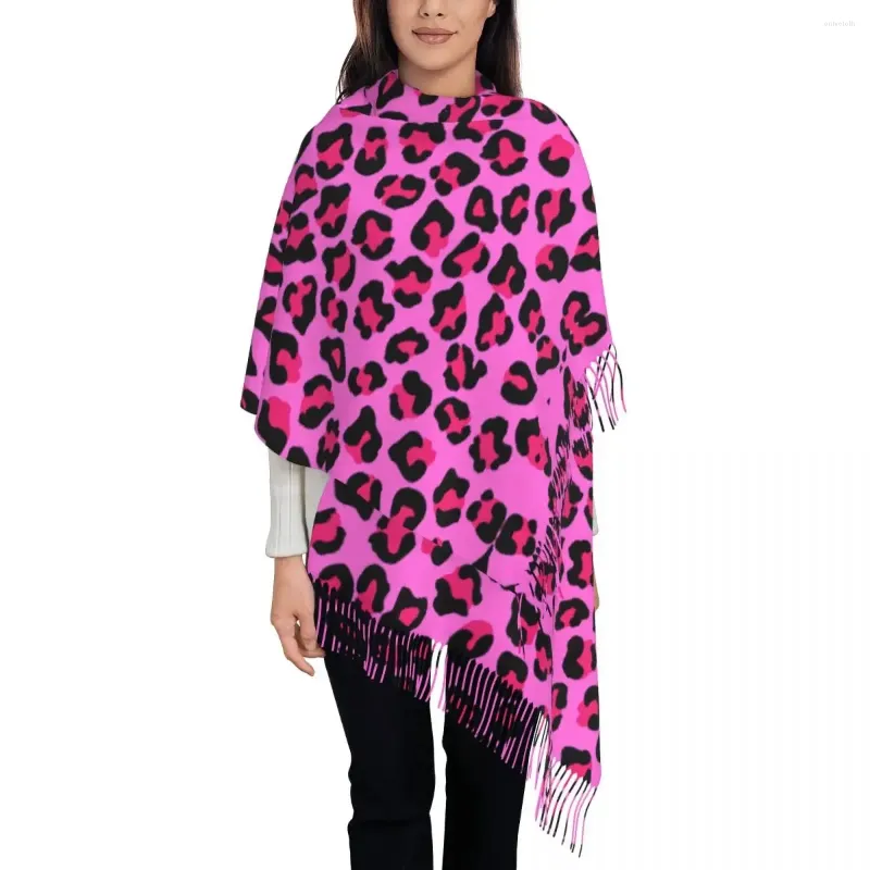 Berets Lady Large Leopard Cheetah Seamless Pattern Scarves Women Winter Thick Warm Tassel Shawl Wrap Animal Skin Print Spots Scarf