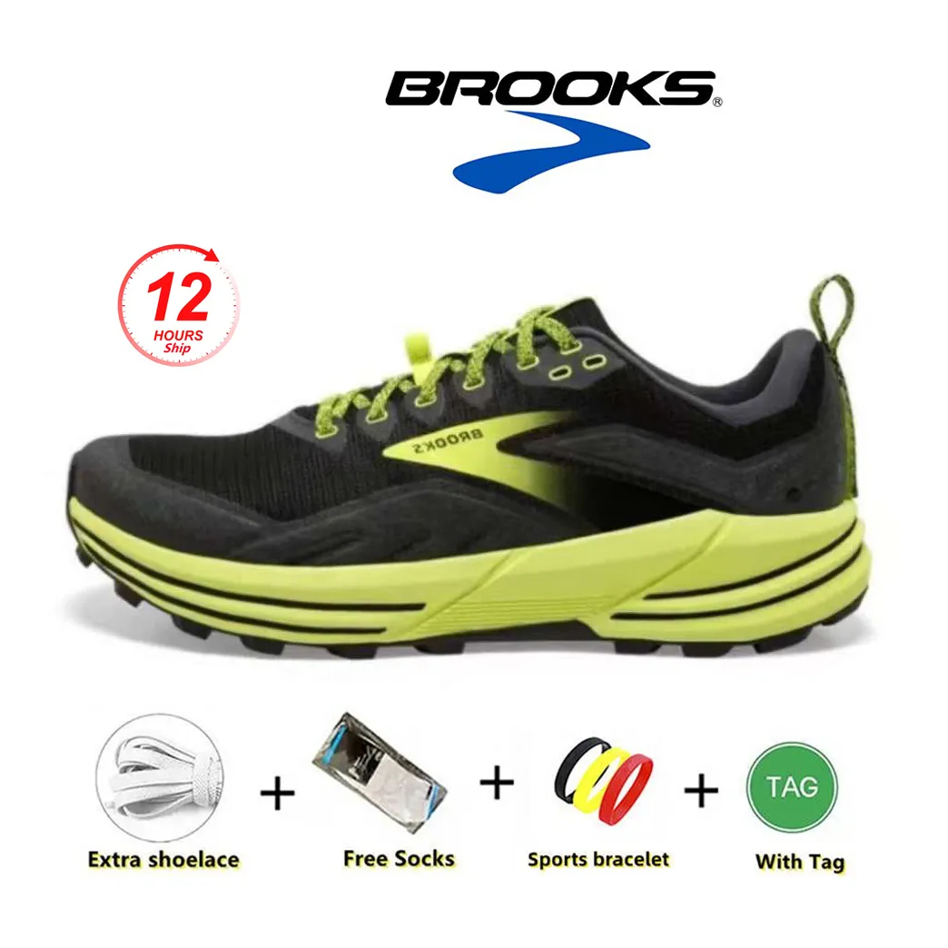 Brook Cascadia Brooks 16 Chaussures de course pour hommes Hyperion Tempo triple noir blanc gris jaune jaune en maille orange