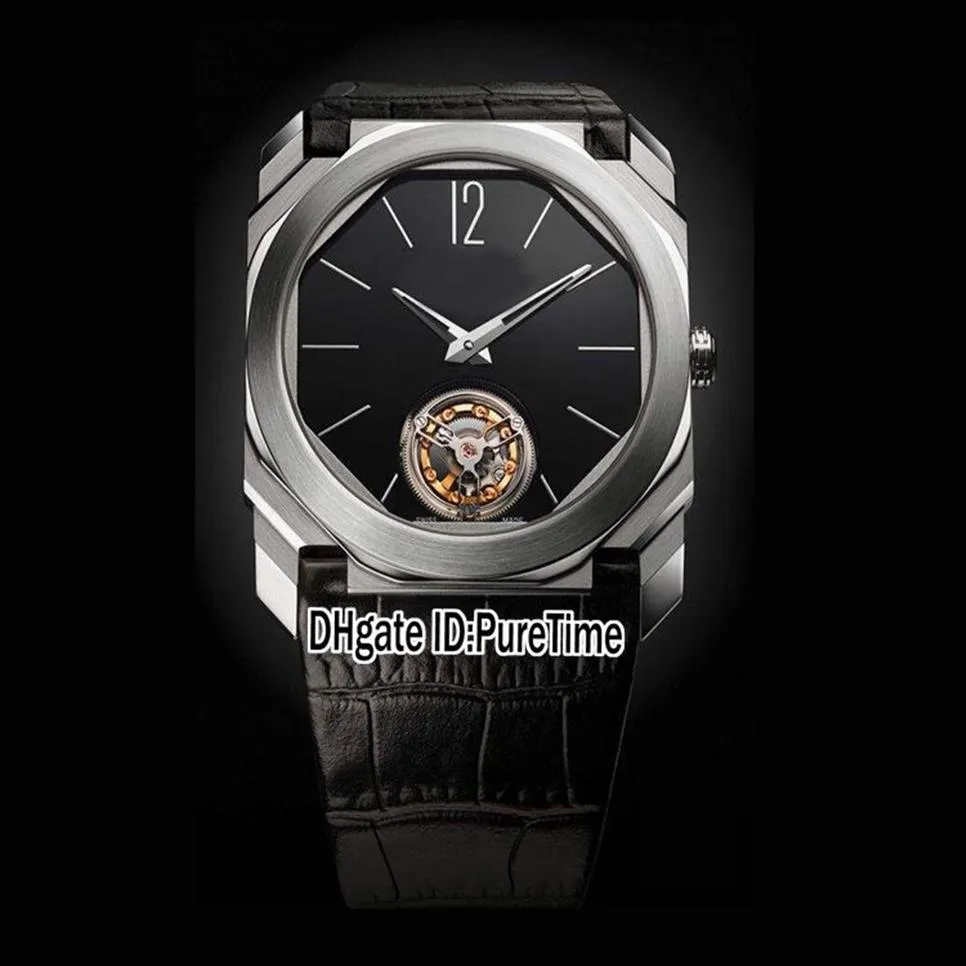 Nieuwe 42 mm Octo Finissimo Tourbillon 102560 stalen kast zwarte wijzerplaat mechanische handopwinding herenhorloge zwarte lederen band 6 kleuren Wat280z