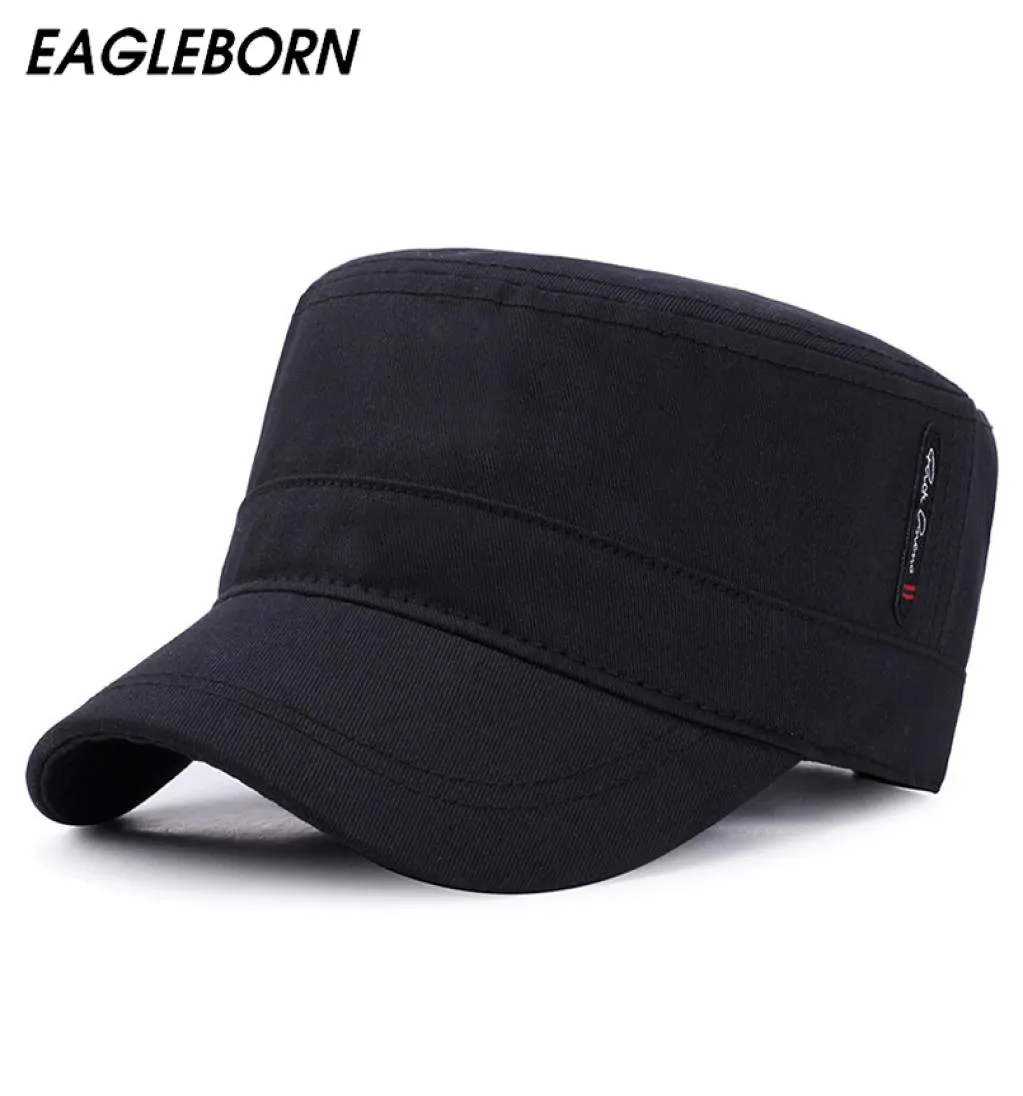 EAGLEBORN 2020 Classic Vintage Flat Top Mens lavato berretti e cappello regolabile montato più spesso berretto invernale caldo cappelli militari per gli uomini T9929307