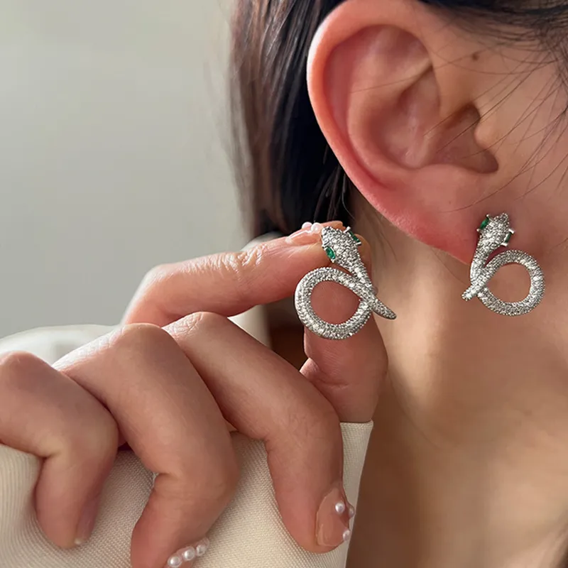 Sparkly Rhinestone Snake Stud örhänge Kvinnor Söt djur Snake Earring Fashion Jewelry