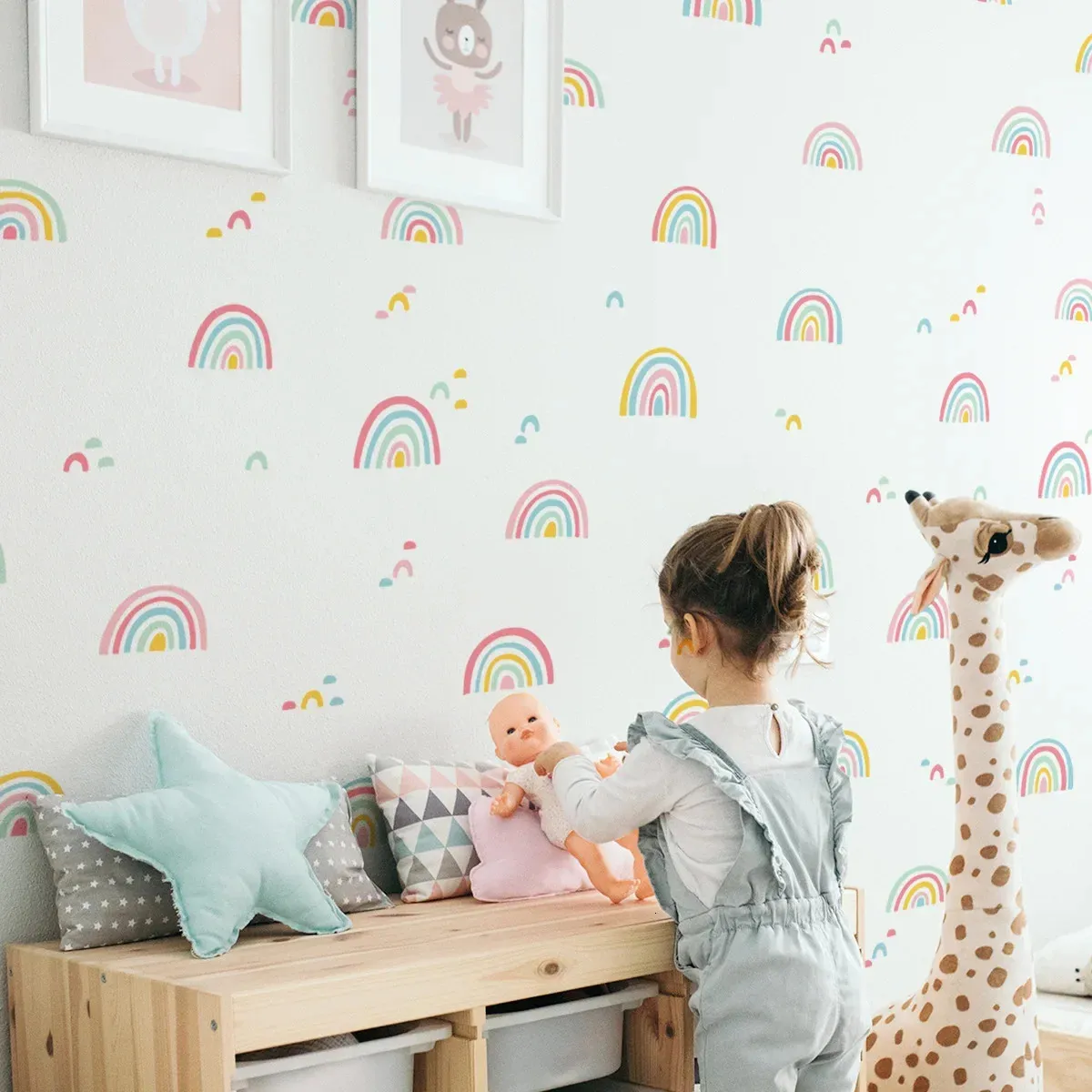 Adesivos de parede Bohemia arco-íris removível berçário decoração crianças papel de parede cartazes casa decoração interior ins presentes 231211