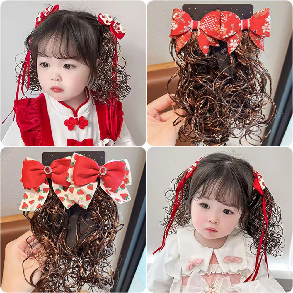 Baby Girl Bow Ball Tassel for Little Girls Red Chinese Style New Year Hair