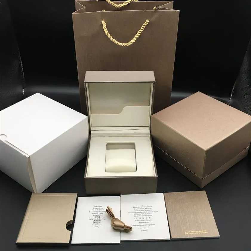 High Quality Square Paper Watch Box booklets Papers Silk Ribbon Gift Bag Champagne Watch Boxes Case2094