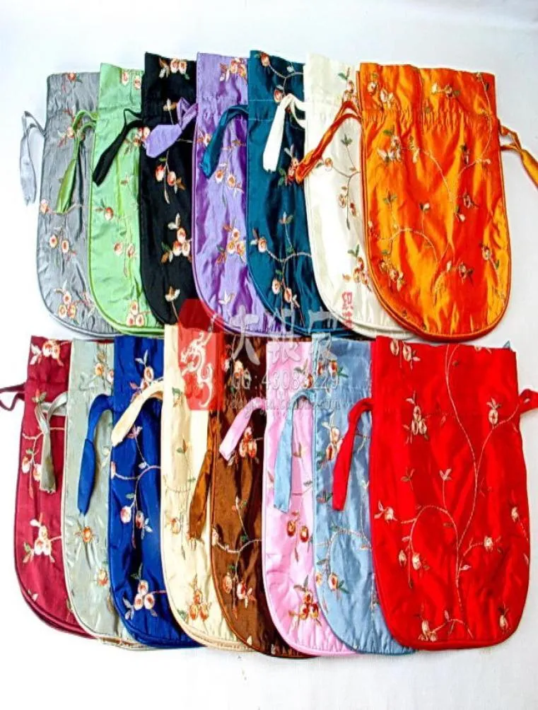 Embroidered fruit Large Favor Bags with Handles Mini Handbag Silk Coin Purse Drawstring Fabric Birthday Gift Bag 100pcs 22x22 cm2265757