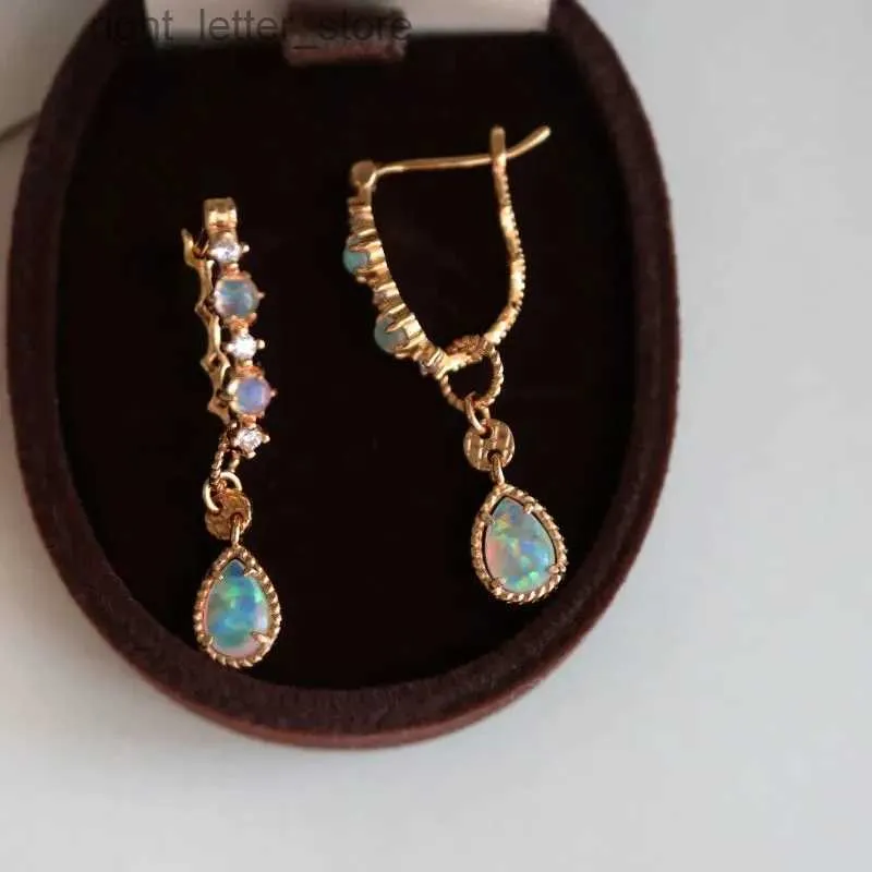 Stud moda tarzı renkli opal damla küpeler için su damlacık kolye vintage zarif basit yüksek uçlu lüks mücevher yq231211