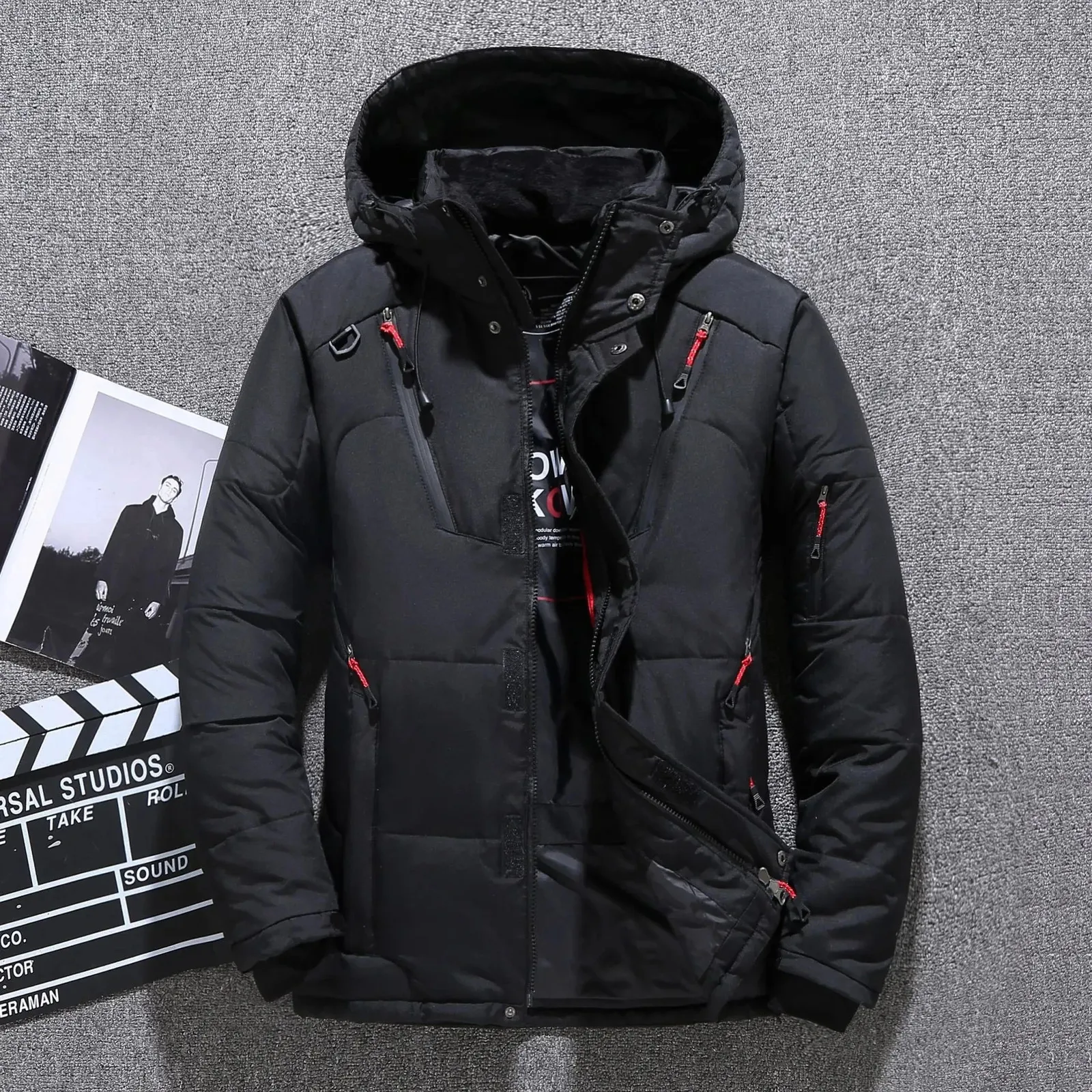 남자 S Jackets 2024 Mens White Duck Down Jacket 따뜻한 후드가있는 두꺼운 양육자 코트 수컷 고품질 오버 코트 열 겨울 파카 231211