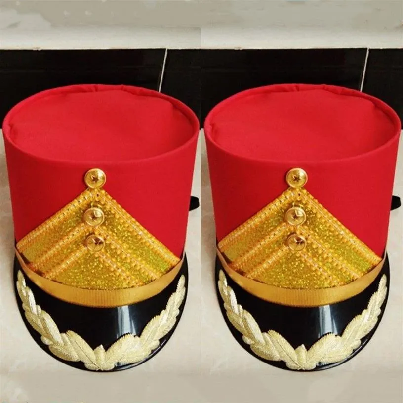 Chapeaux hauts de l'armée de fête rouge pour enfants et adultes, scène scolaire QERFORMANCE, chapeau d'équipe de tambour, garde de musique d'honneur, accessoires militaires Cosp188B