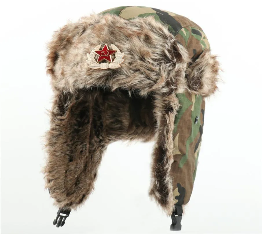 Cappello russo Ushanka con pelliccia sintetica Cappelli bomber dell'esercito sovietico Cappello invernale da cacciatore Trooper Sport all'aria aperta Sci Cappello caldo8203741