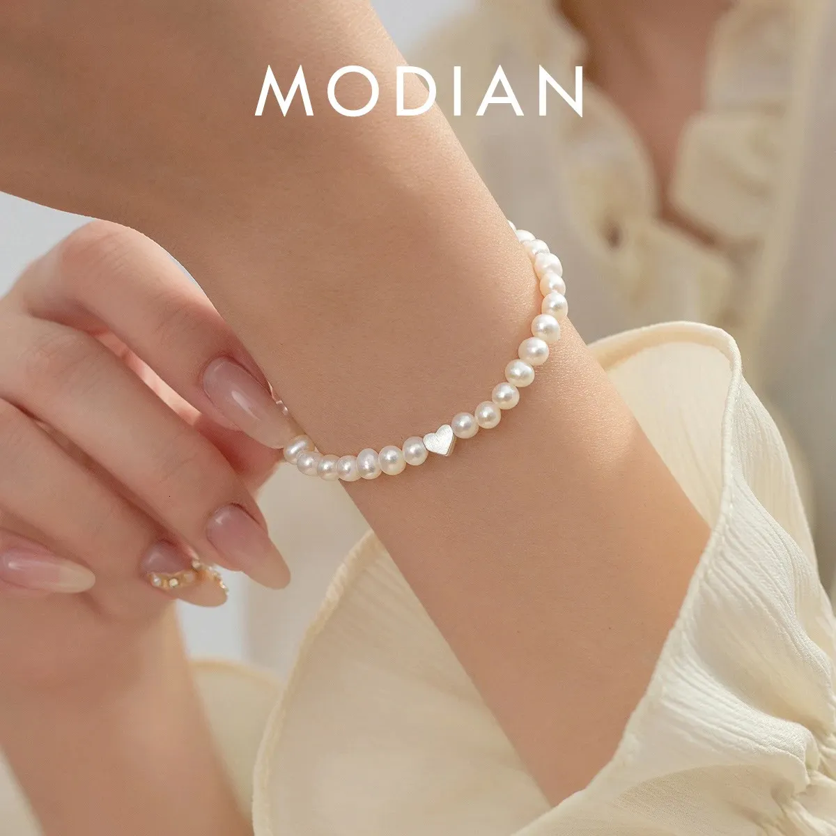 Perlé MODIAN 925 en argent Sterling élégant irrégulier perle réglable Bracelet classique coeur exquis bracelets pour femme bijoux cadeaux 231208