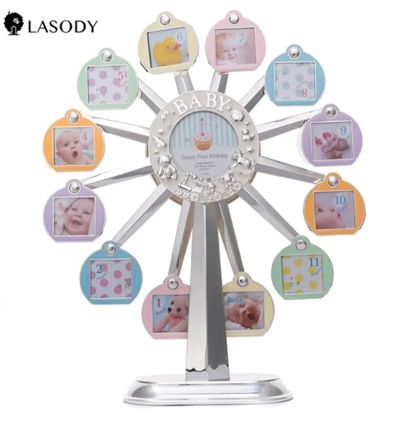 Baby039s First Year 12 Po Frame by Month Newborn Baby Registry 1220quot H Musical Ferris Wheel Picture Frame Play RockA1407471