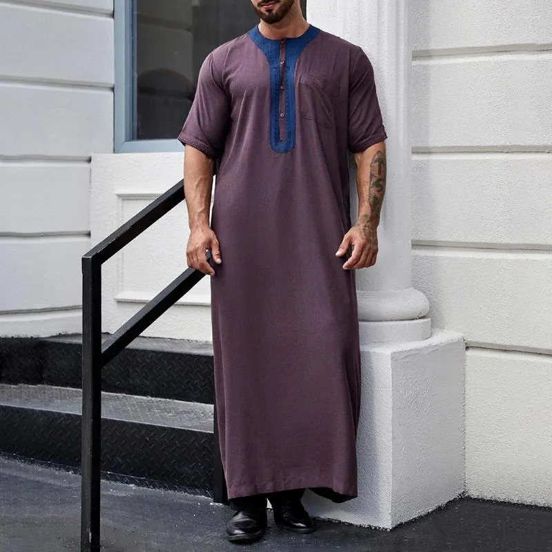エスニック服ジェンダーレス短袖ボタンedイスラム教徒のローブカジュアルシンプルな丸い首アラビアイスラム中東スタイル