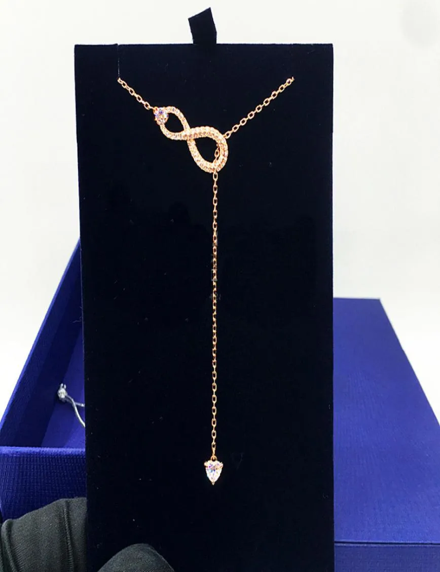 Högkvalitativ diamant inlagd y-formad evig kärlek Tasselhalsband Kvinnlig Rovski-element Kristallhänge Halsband Elegant temperament9546676