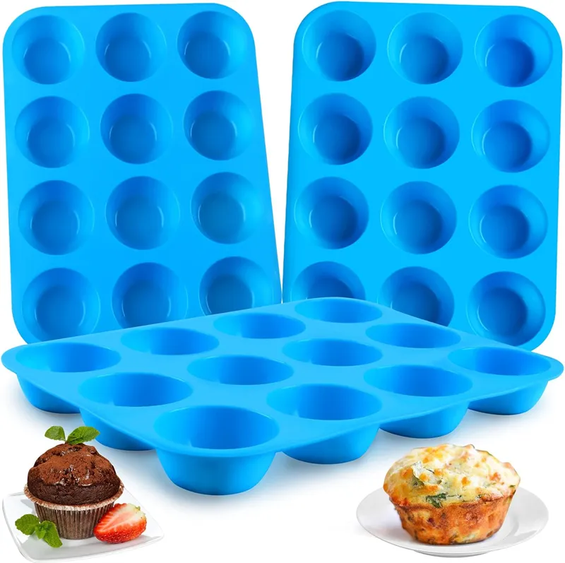 Regelbundna 12 koppar Cupcake Tray Non-Stick Silicone Baking Forms för att göra muffinskakor Cupcake Chocolate Bread Tart och desserter