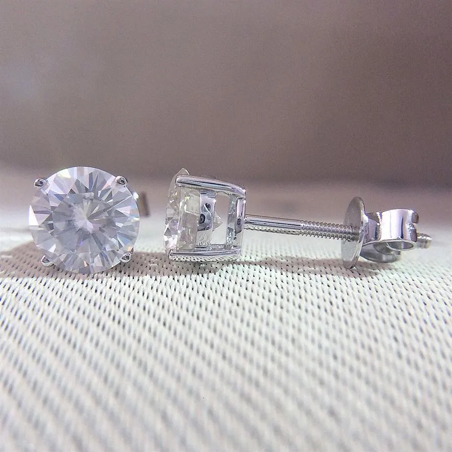 Genuine 14K 585 White Gold Screw Back DF Color 2ctw Test Positive Round Cut Moissanite Diamond Earrings For Women CJ191203271Z