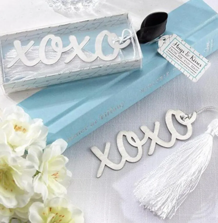 20st Silver Rostfritt stål Xoxo Bokmärke för bröllop Baby Shower Party Birthday Favor Gift Souvenirer Souvenir CS0171916556