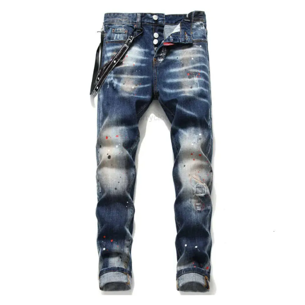 Jeans masculinos Dsquare Europeu e designer de luxo d2 Jeans masculinos Slim Fit Elastic Bordado Calças Moda Swing Paint Roupas Masculinas Tamanho EUA 28-38 Jeans