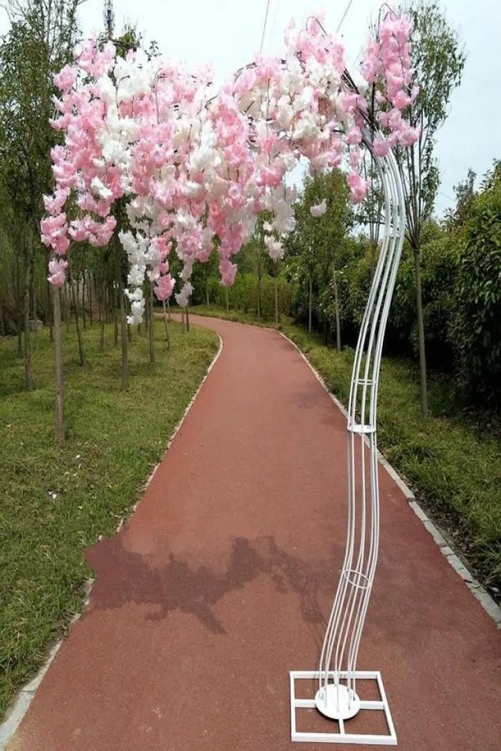 Nova chegada árvore de flor de cerejeira branca estrada citada simulação flor de cerejeira com moldura de arco de metal para peças centrais de festa decoração7690952