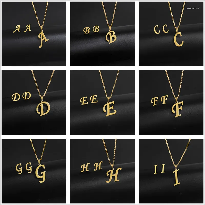 Charms Trend Simple Gold Color A-Z 26 Letters Inledande hänghalsband för kvinnor Par Rostfritt stål Alfabet Namnkedjan Choker