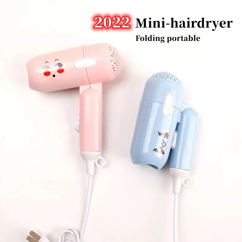 Hair Dryers Hairdryer Mini Cartoon Student Dormitory Dryer Folding Low Noise Home Travel Portable Cold Wind Style Tool 231208
