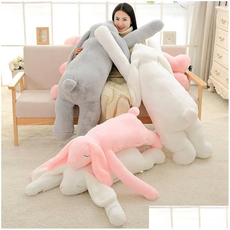 Stuffed Plush Animals 90/120Cm Nt Bunny Rabbit Toys Soft Animal Doll Pillow Lovely Cartoon Big Ear Close Eye Kids Children Girl Gi Otevx