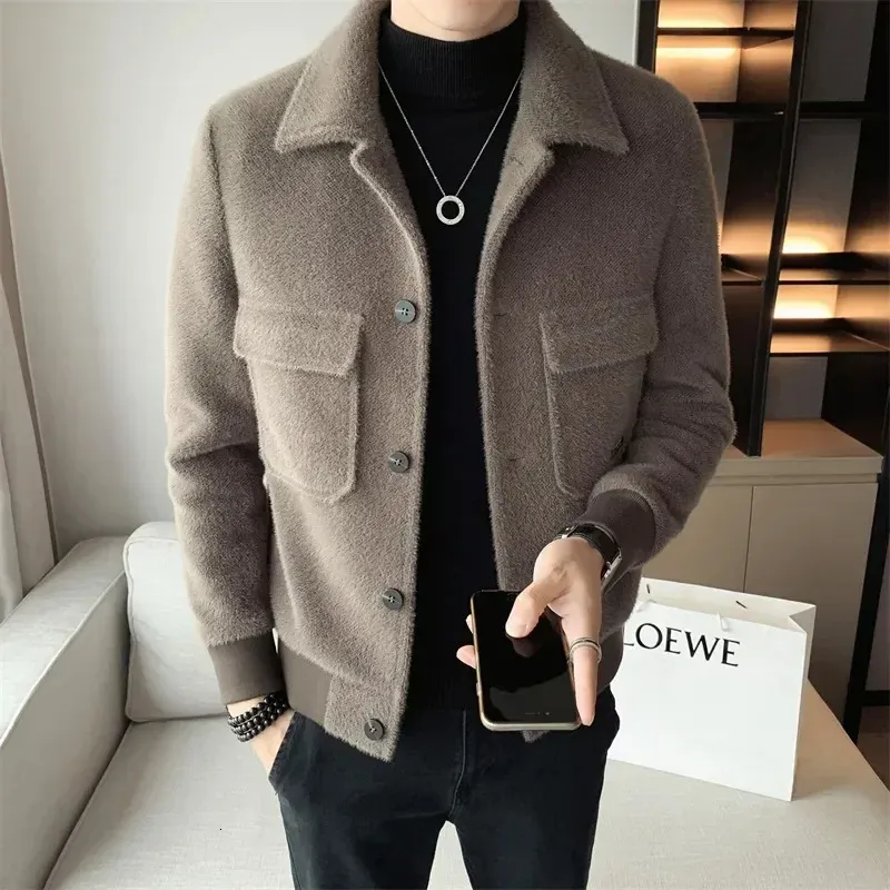 Herrjackor mode Autumn Winter Short Woolen Coat Wool Men Korean Mink Imitation Jacket Trendiga tunga kläder Mens Overcoat S-3XL 231211